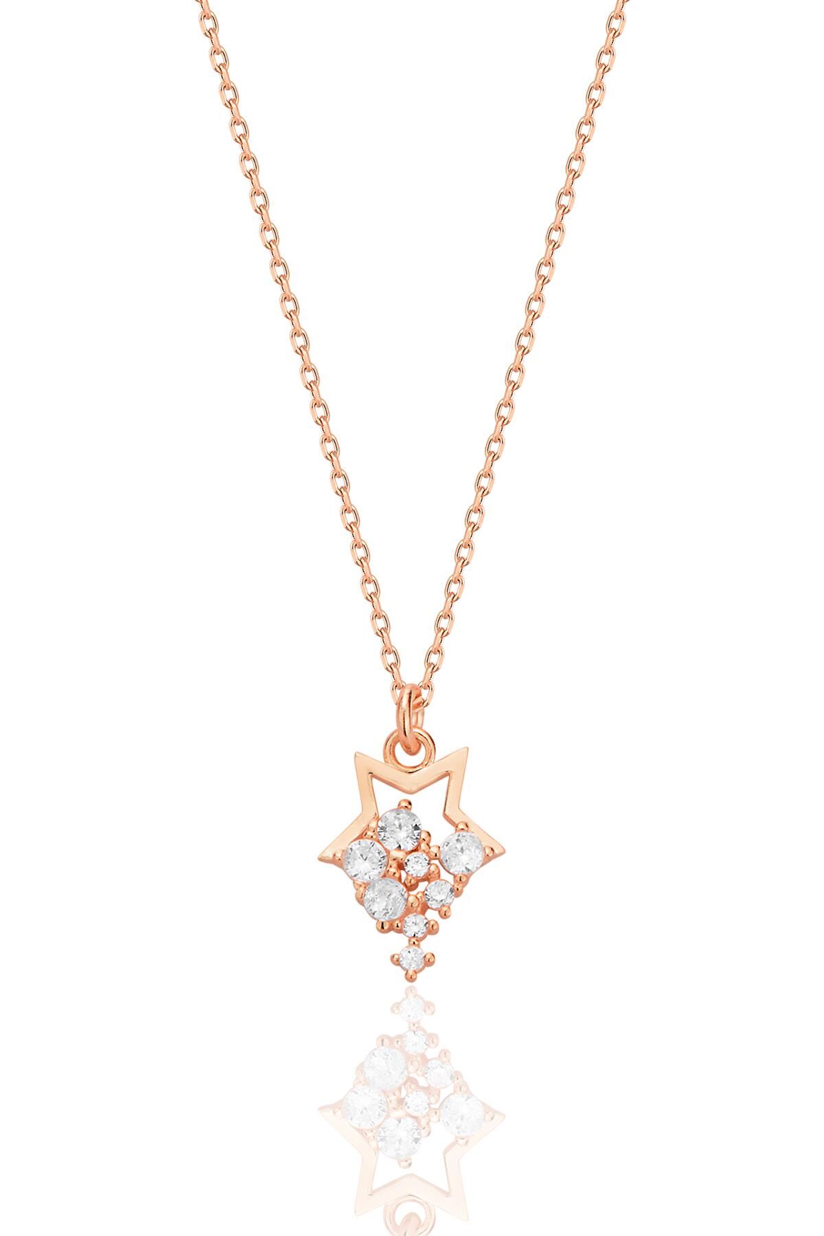 Gümüş rose zirkon taşlı yıldız yağmuru kolye SGTL12684ROSE