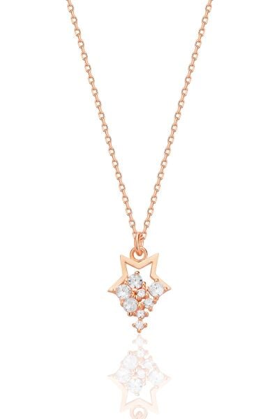 Gümüş rose zirkon taşlı yıldız yağmuru kolye SGTL12684ROSE