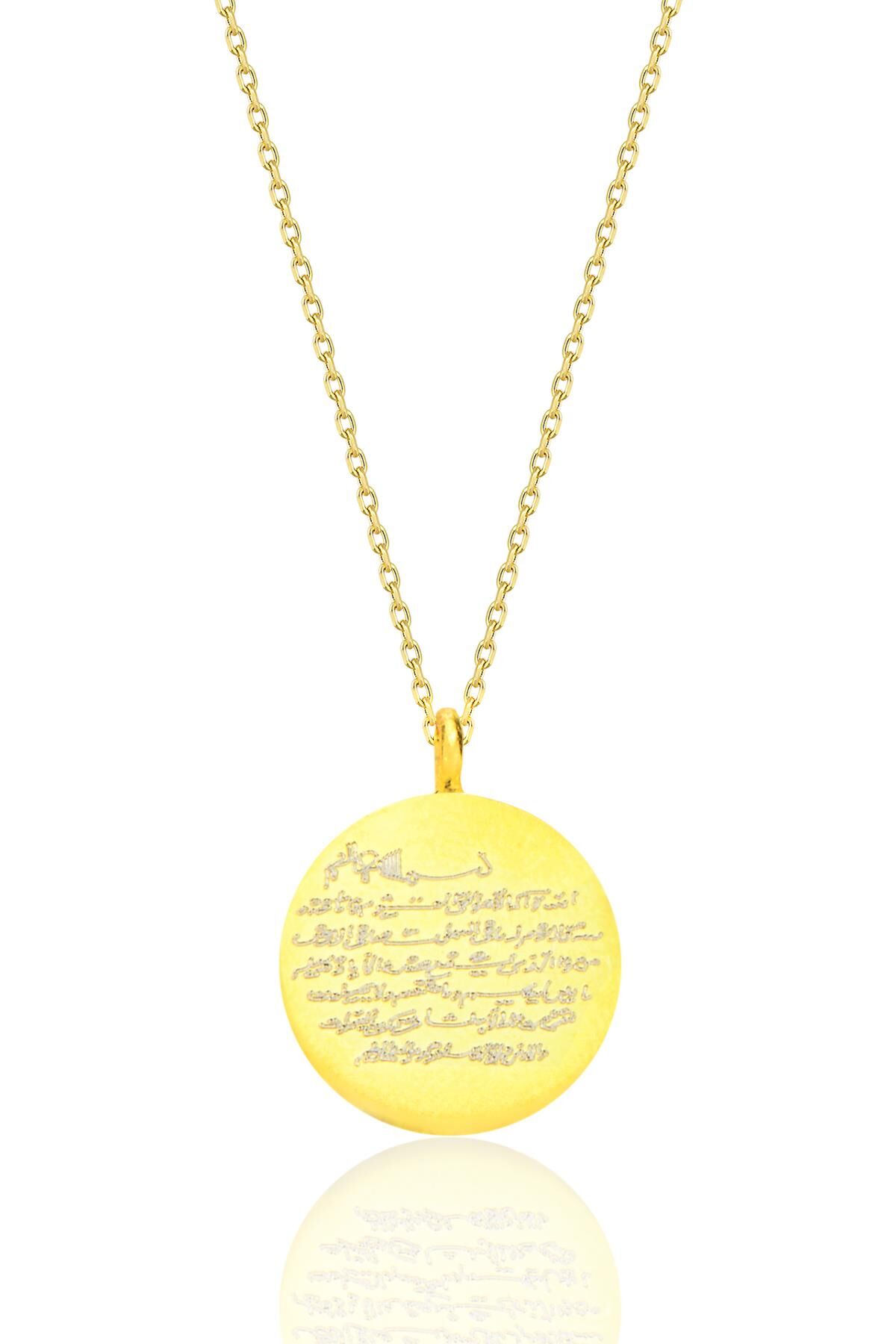Gümüş altın yaldızlı Ayet-el Kürsi yazılı plaka kolye SGTL12685GOLD