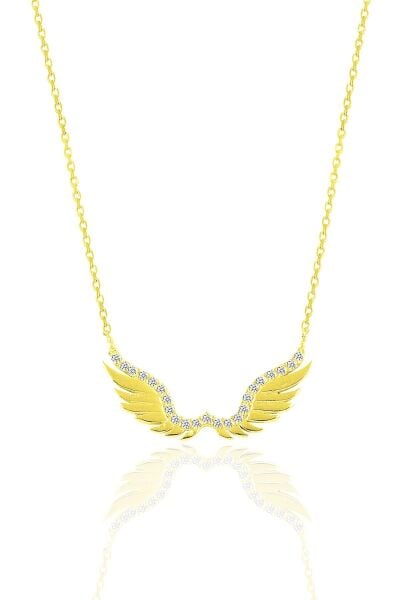 Gümüş altın yaldızlı zirkon taşlı özgürlüğün kanadı kolye SGTL10402GOLD