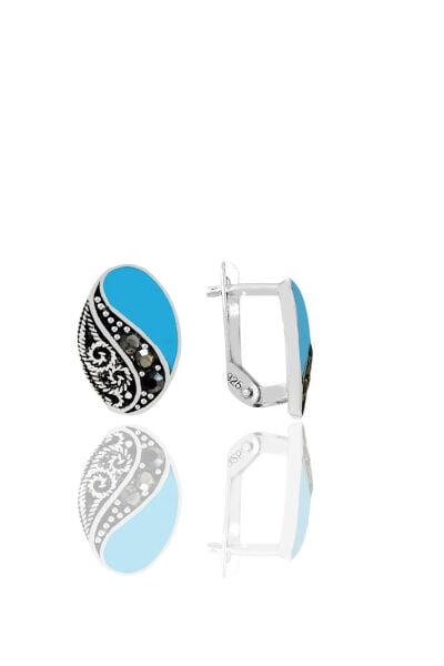 Gümüş mavi mineli oval markazit taşlı küpe  SGTL11241MAVI