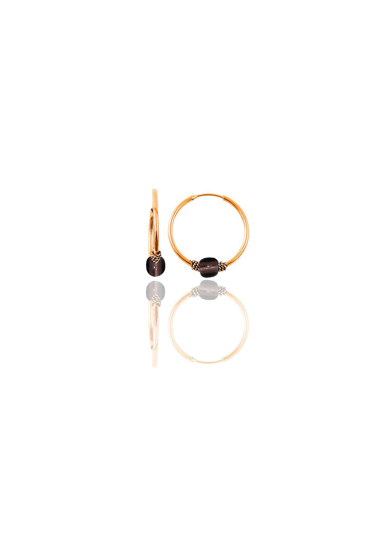 Gümüş rose 14 mm  açık kahverengi taşlı halka küpe SGTL11272ROSE