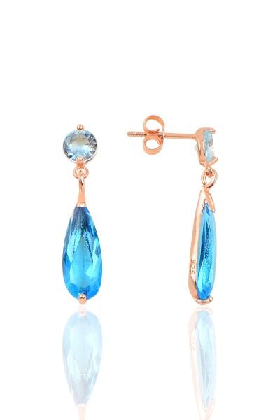 Gümüş rose akuamarin taşlı damla modeli küpe SGTL10196AKUA