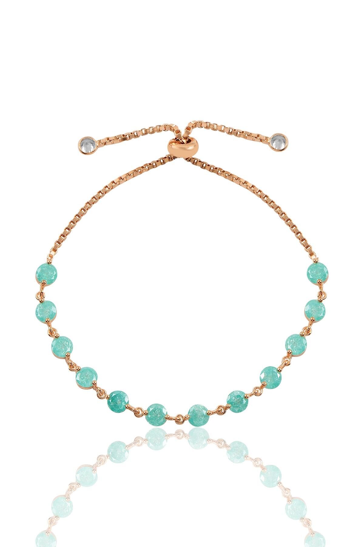 Gümüş rose kristalize taşlı asansörlü bileklik  SGTL11321YESIL