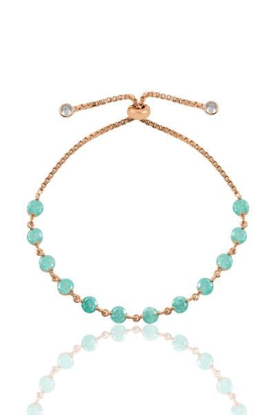 Gümüş rose kristalize taşlı asansörlü bileklik  SGTL11321YESIL