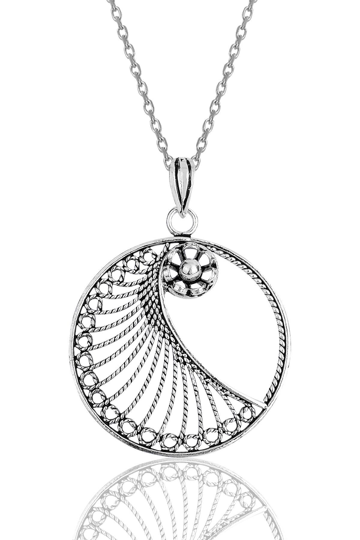 Gümüş oksitli telkari işlemeli kolye SGTL11891