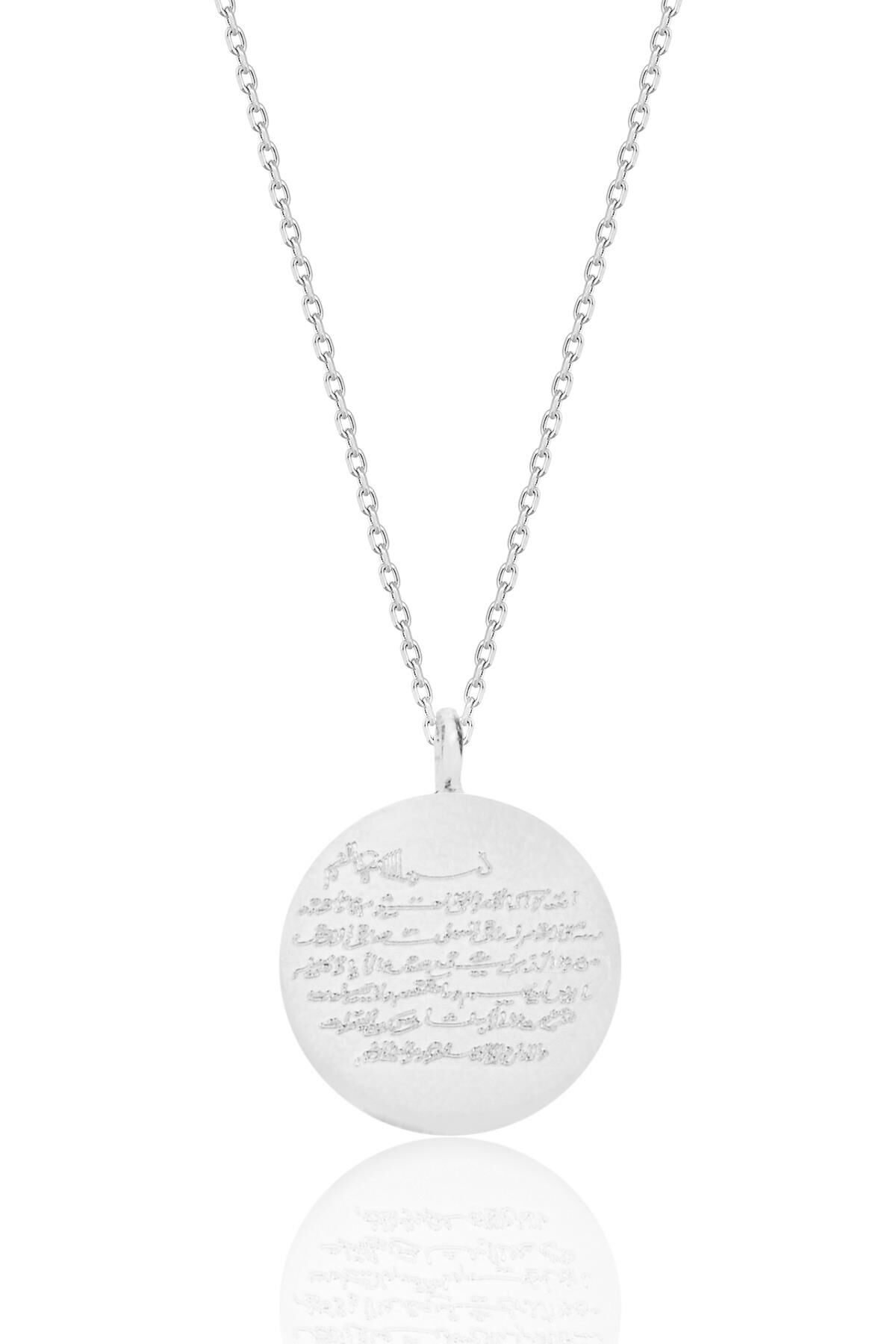 Gümüş rodyumlu Ayet-el Kürsi yazılı plaka kolye SGTL12685RODAJ