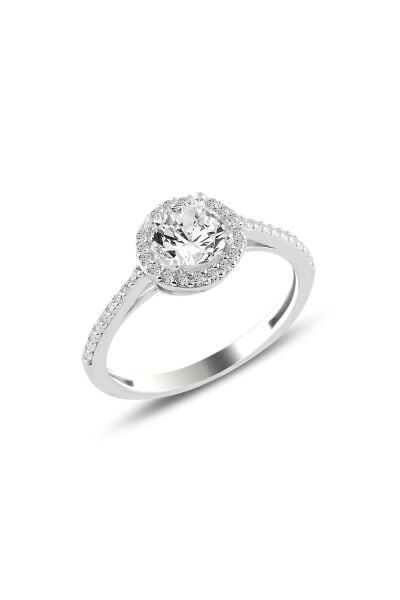 Gümüş rodyumlu zirkon taşlı yuvarlak yüzük SGTL10765RODAJ