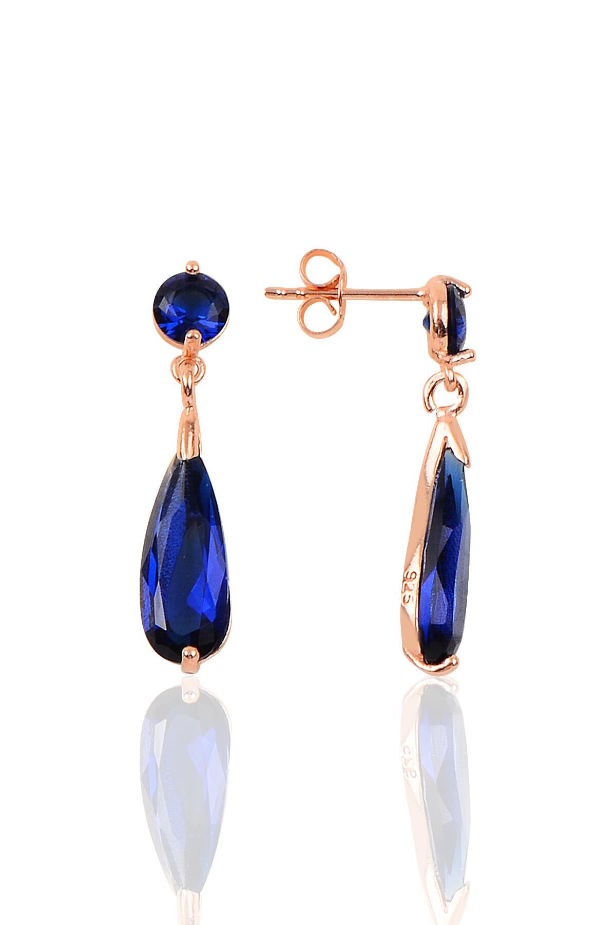 Gümüş rose safir taşlı damla modeli küpe SGTL10196SFR