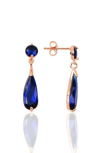 Gümüş rose safir taşlı damla modeli küpe SGTL10196SFR