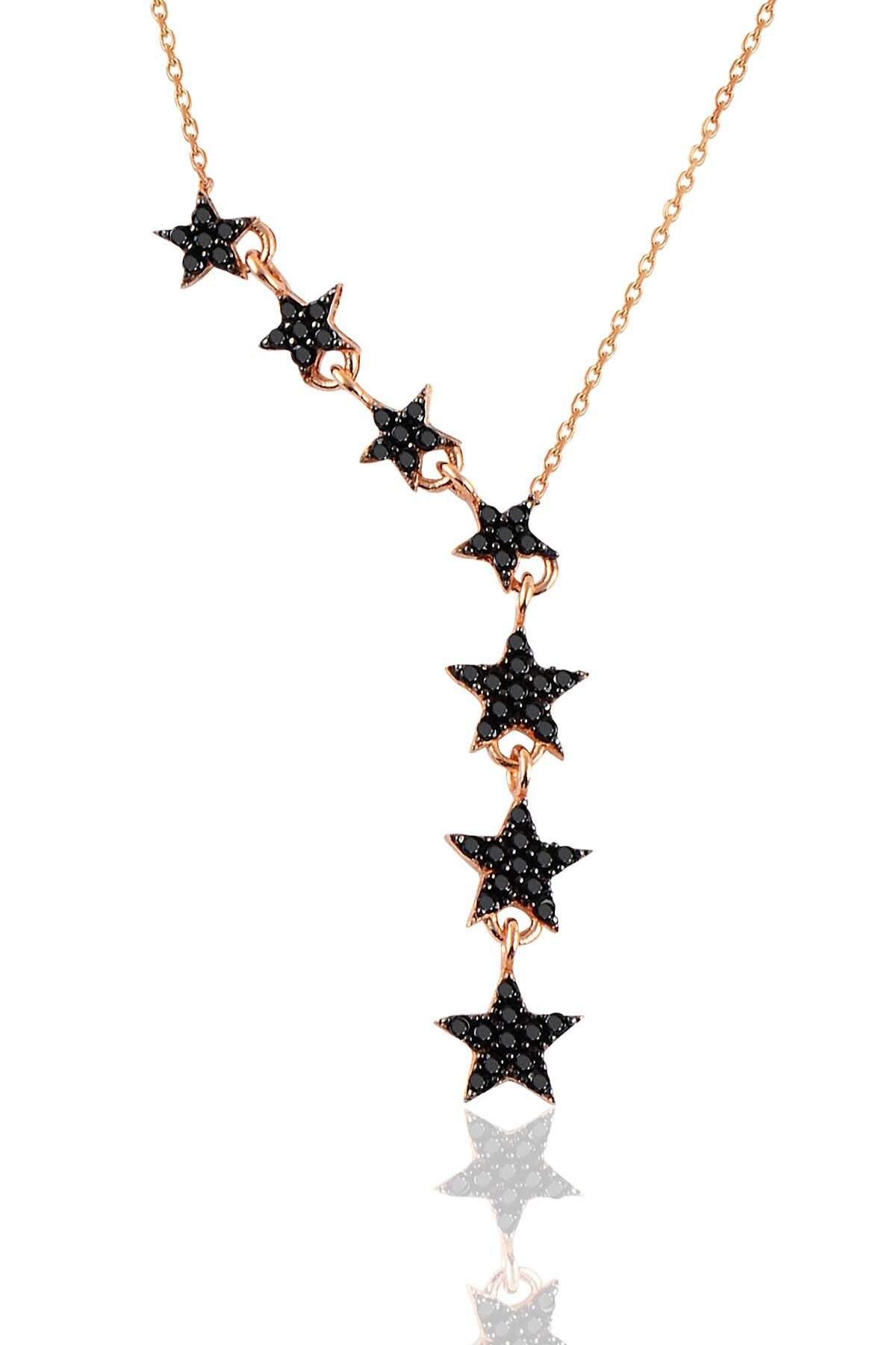 Gümüş rose YENİ zirkon taşlı kayan yıldızlar kolye SGTL11183ROSE