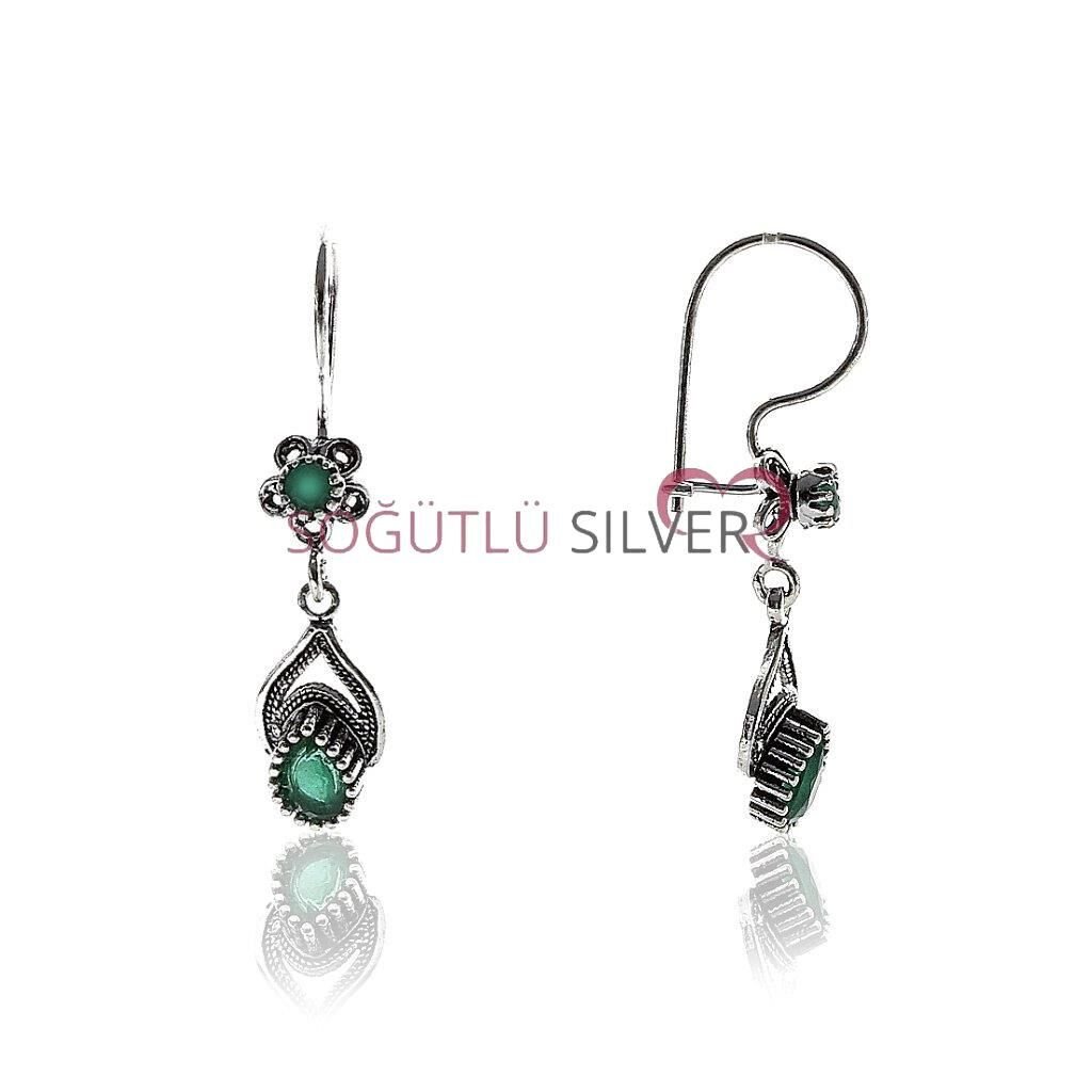 Telkari Kök Zümrüt Taşlı Küpe SGTL5637