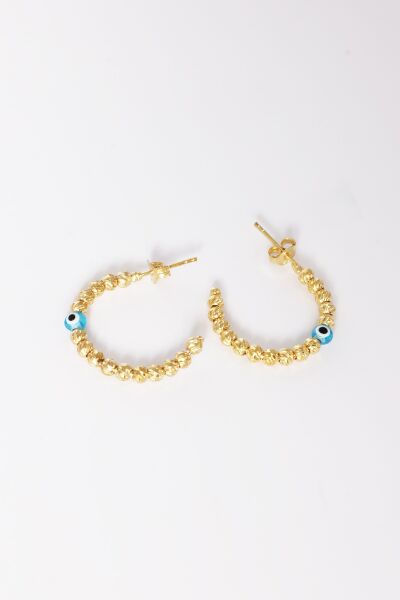 925 ayar gümüş küpe altın yaldızlı 22 mm nazarlı dorica halka küpe SGTL13161GOLD