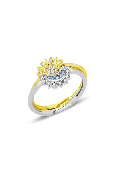 Gümüş akuamarin ve zirkon taşlı gece gündüz ayarlamalı yüzük  SGTL12686GOLD