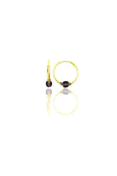 Gümüş altın yaldızlı 14 mm  açık kahverengi taşlı halka küpe SGTL11272GOLD