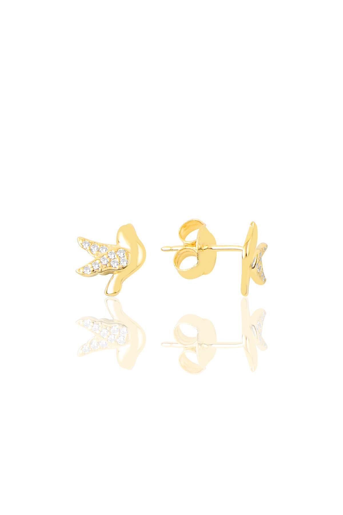 Gümüş altın yaldızlı zirkon taşlı haberci güvercin küpe SGTL12626GOLD