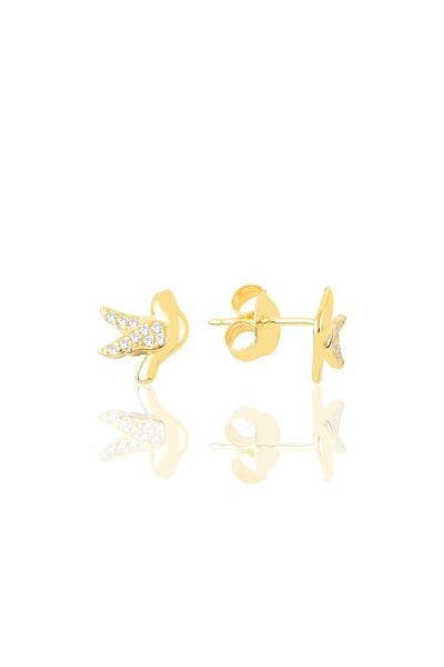 Gümüş altın yaldızlı zirkon taşlı haberci güvercin küpe SGTL12626GOLD