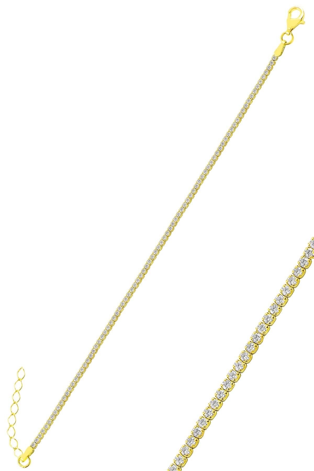 Gümüş altın yaldızlı pırlanta modeli zirkon taşlı su yolu bileklik  SGTL11320GOLD