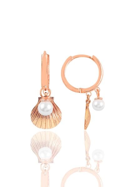 Gümüş rose inci ve midye halka  küpe SGTL11802ROSE