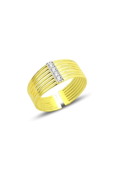 Gümüş altın yaldızlı zirkon taşlı modern tasarımlı ayarlamalı yüzük SGTL12688GOLD