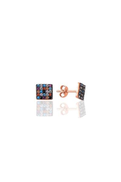 Gümüş mix taşlı kare küpe SGTL9607