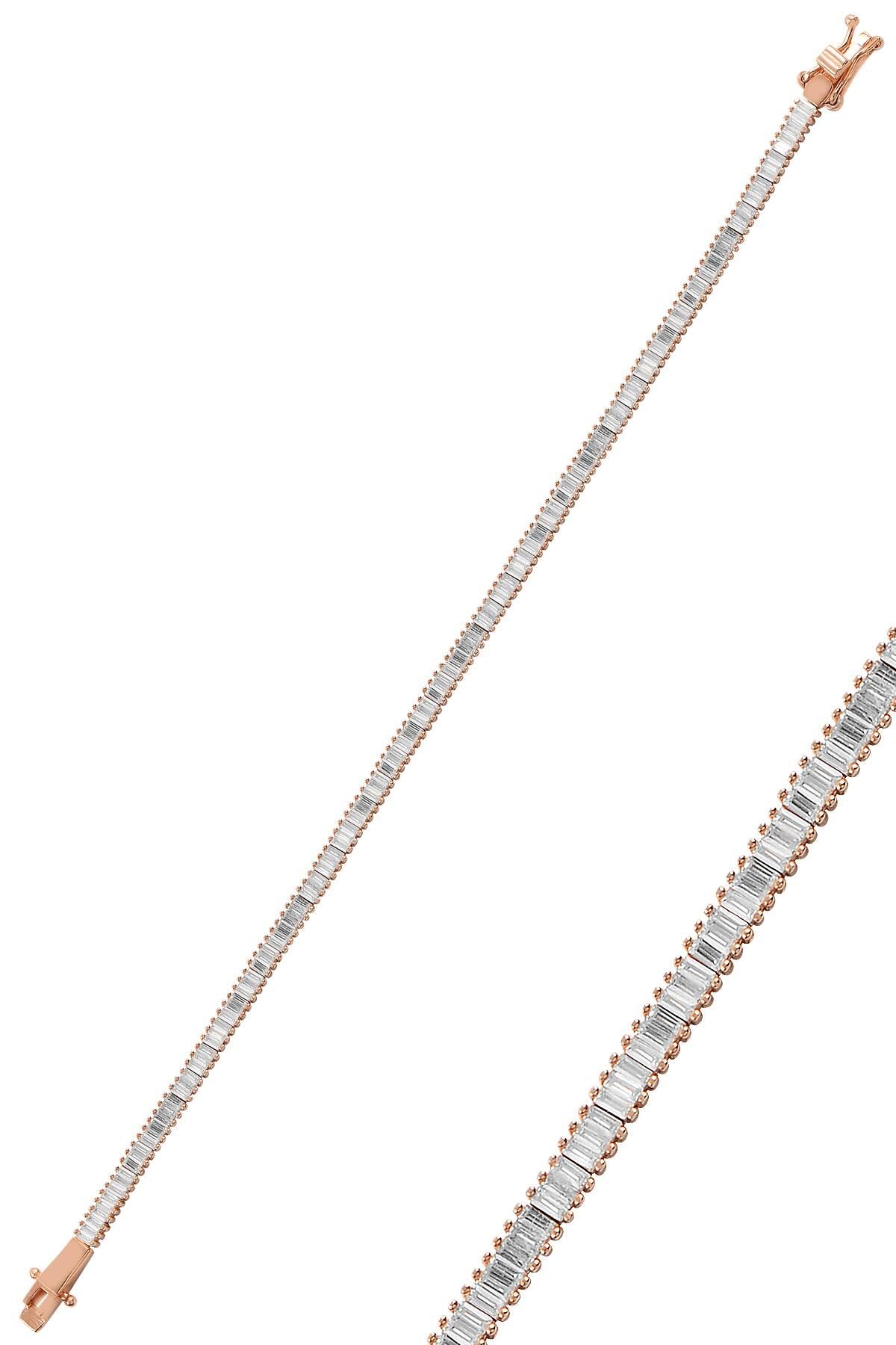 Gümüş rose pırlanta modeli   baget taşlı  bileklik  SGTL11319ROSE