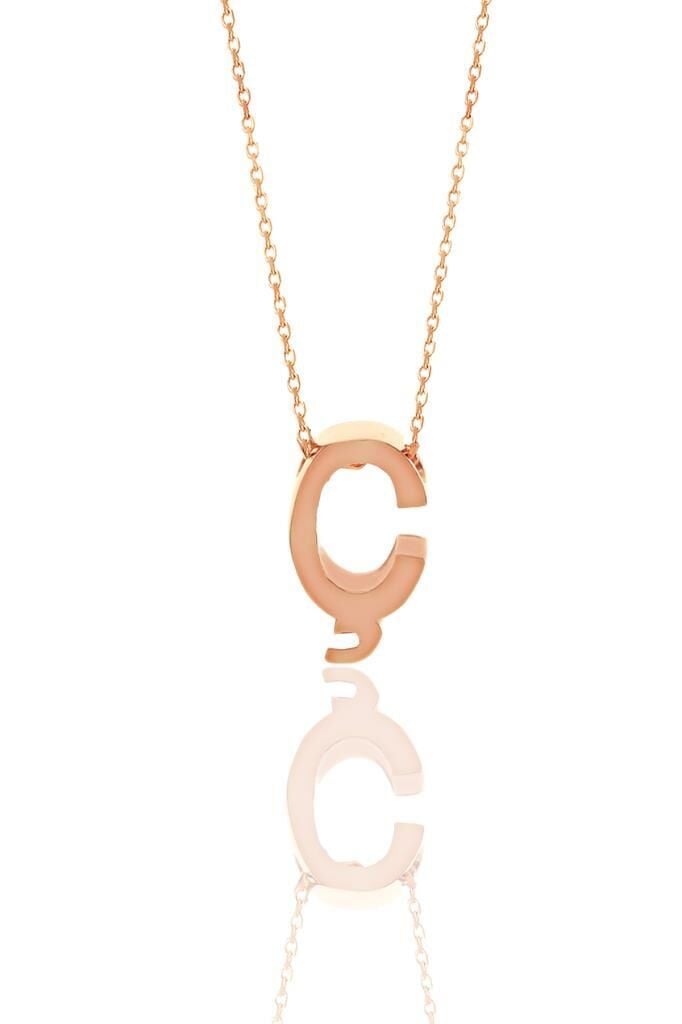 Gümüş rose üç boyutlu minimal  Ç  harf kolye SGTL11182-C