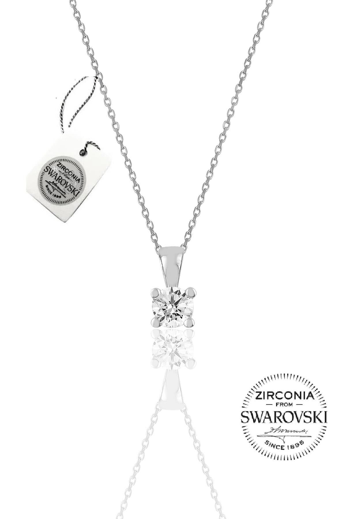 Gümüş Swarovski tek taş kolye SGTL20505