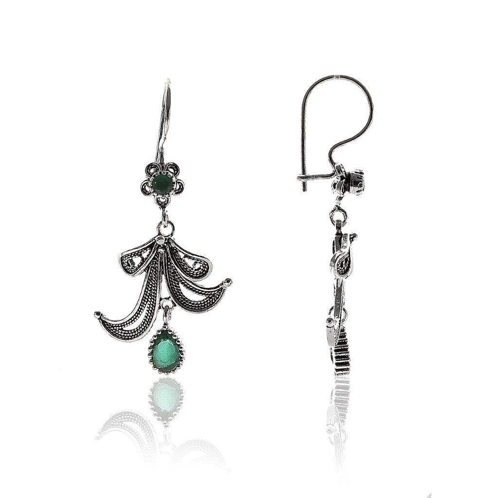 Telkari Kök Zümrüt Taşlı Küpe SGTL5640