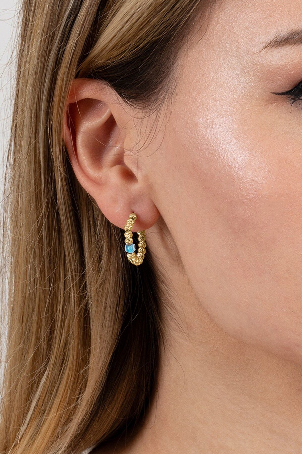 925 ayar gümüş küpe altın yaldızlı 20 mm nazarlı dorica halka küpe SGTL13162GOLD