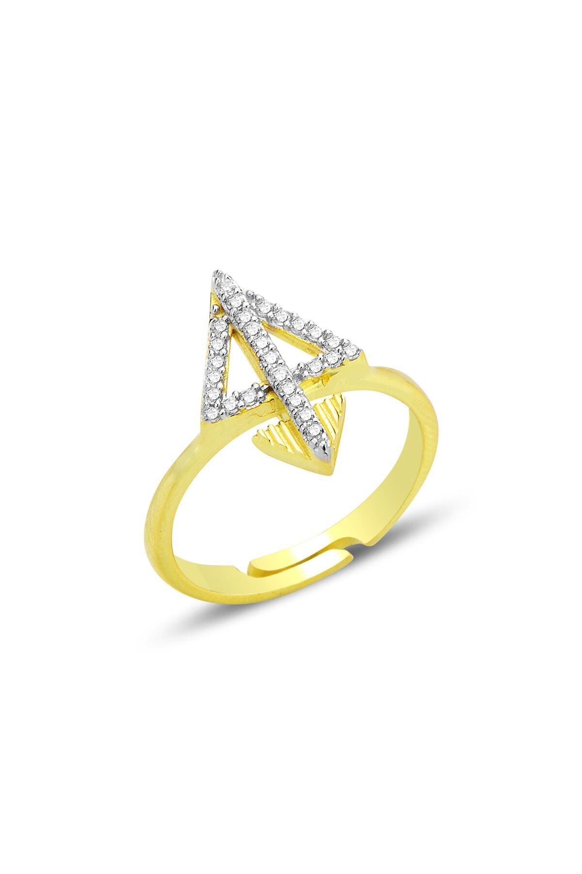 Gümüş altın yaldızlı zirkon taşlı ok modeli ayarlamalı yüzük SGTL12689GOLD