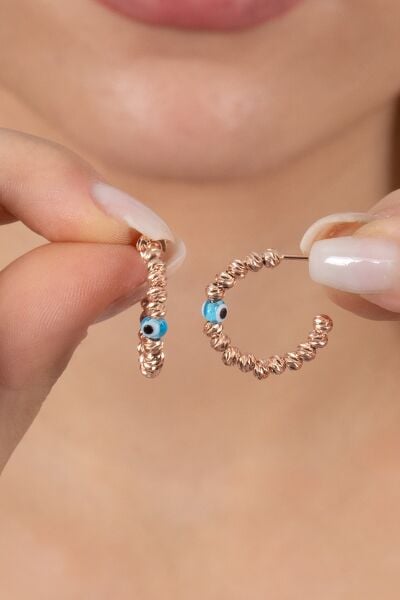 925 ayar gümüş küpe rose 20 mm nazarlı dorica halka küpe SGTL13162ROSE