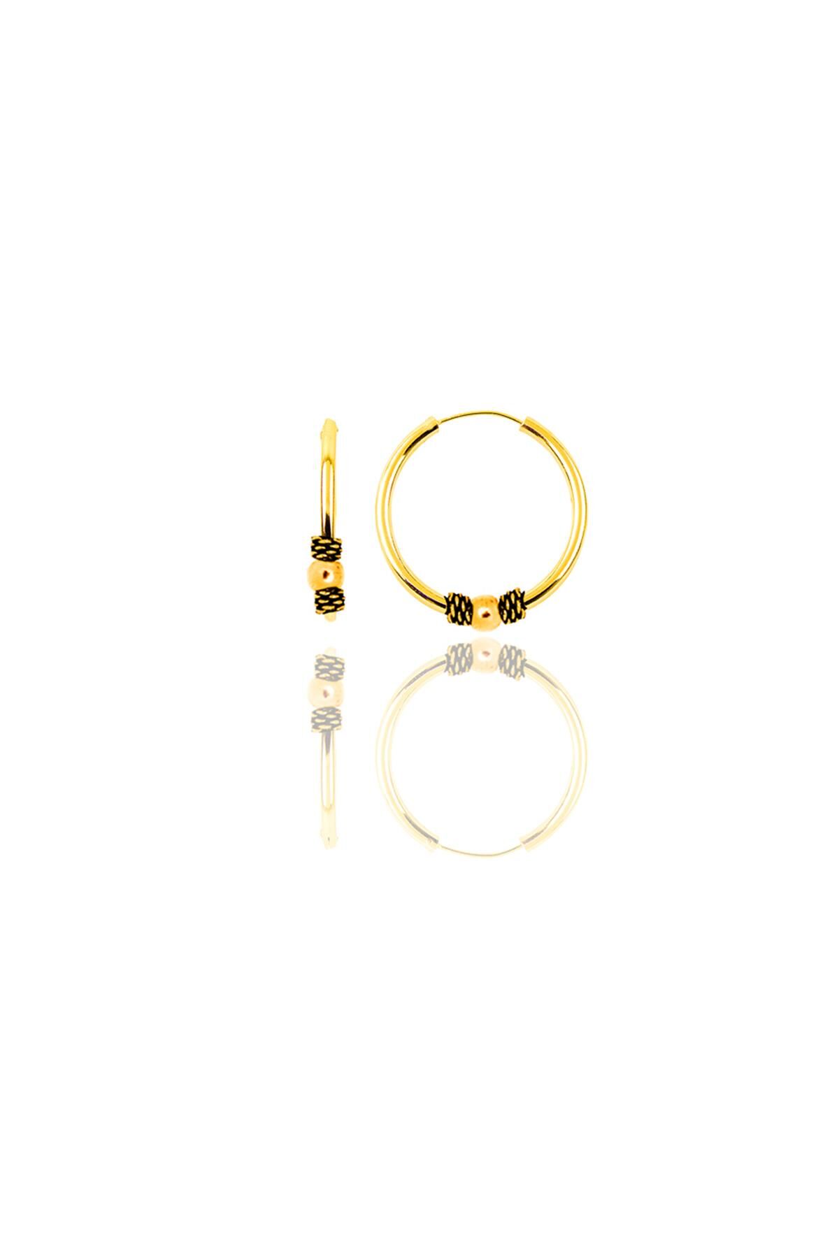 Gümüş altın yaldızlı 17 mm toplu halka küpe SGTL11269GOLD