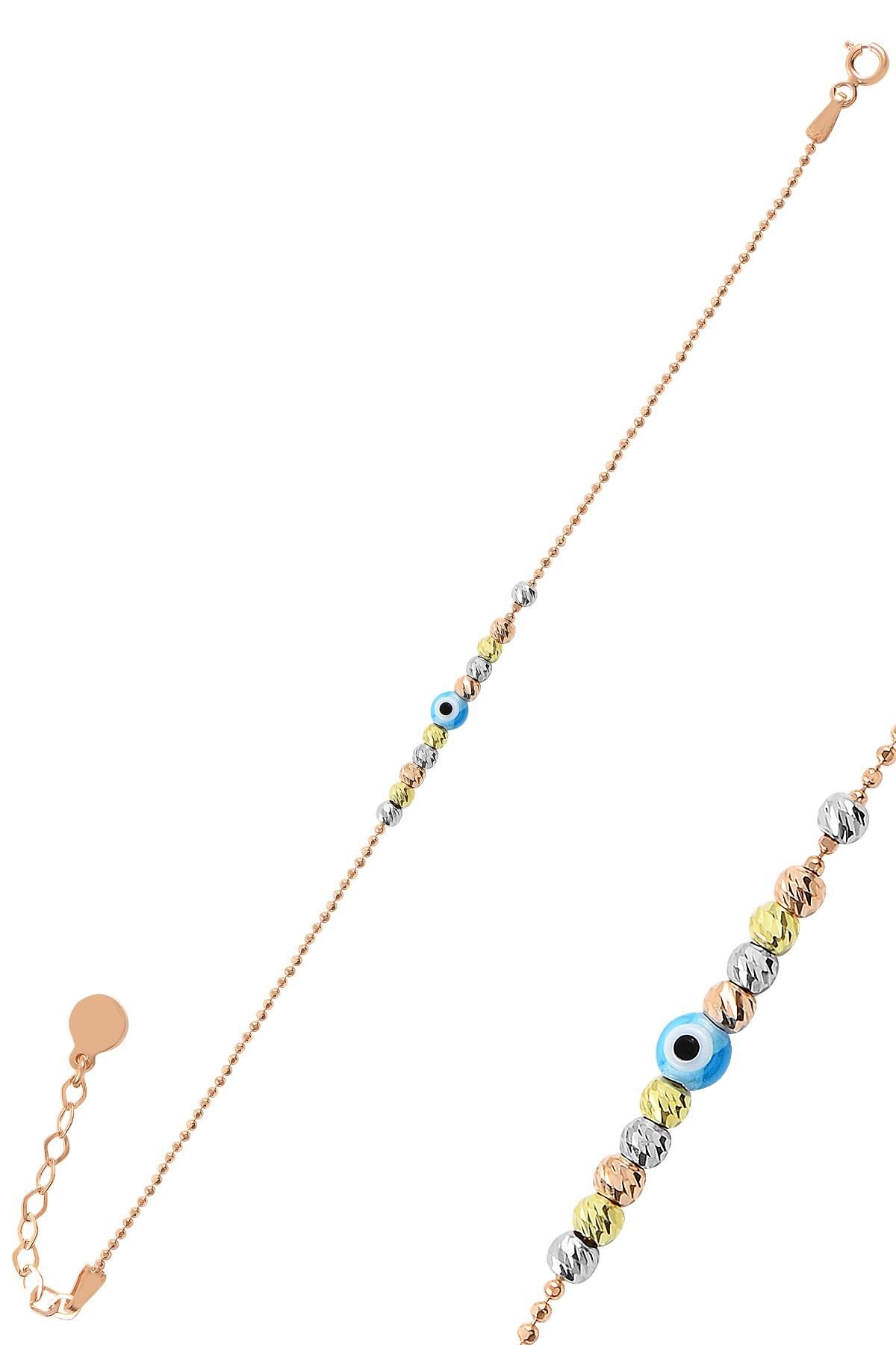 Gümüş altın yaldızlı, rodaj ve rose renkli   nazarlı dorissa dorica bileklik  SGTL11318ROSE