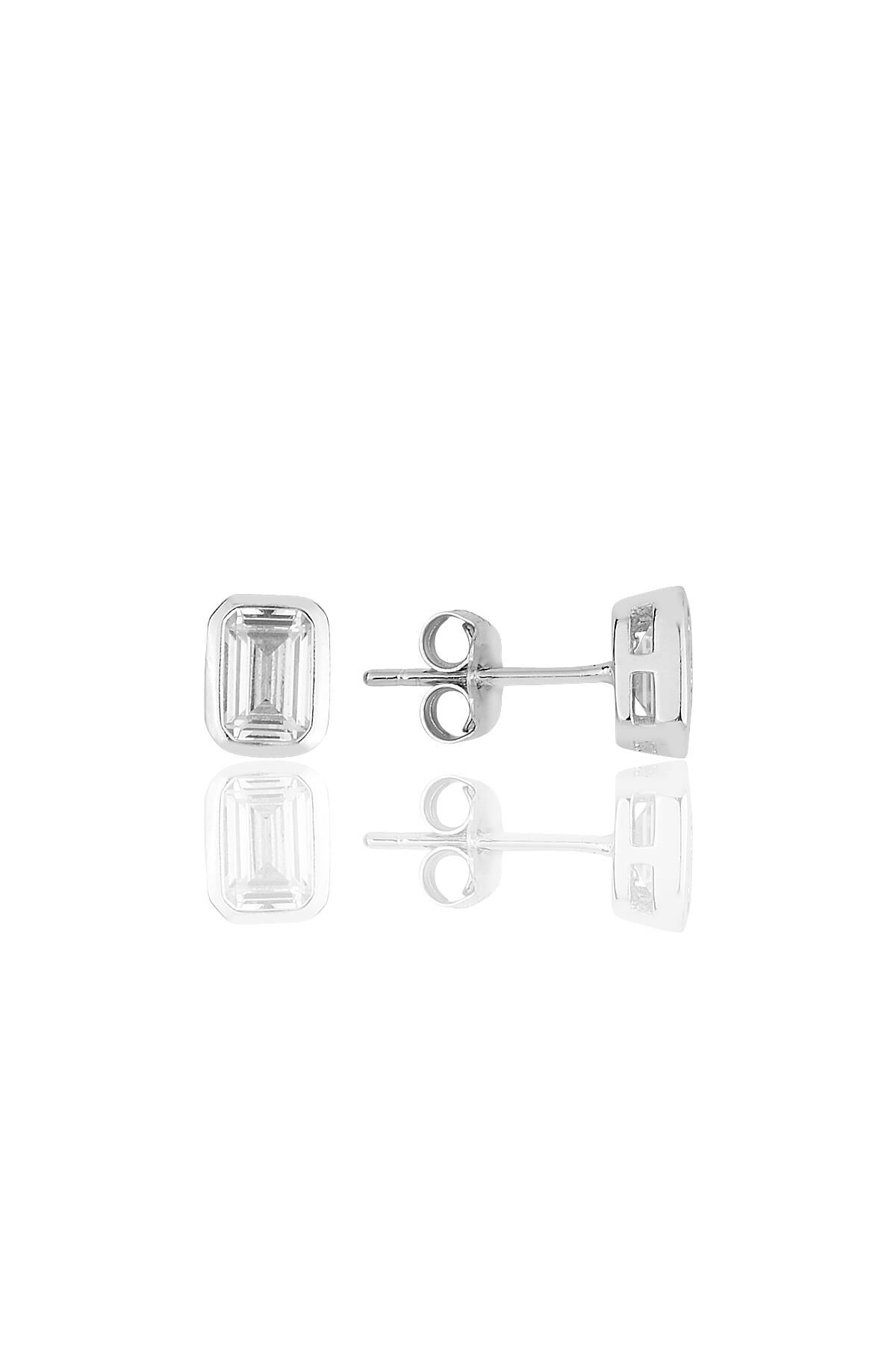 Gümüş rodyumlu baget kesim zirkon taşlı küpe SGTL11620BAGET