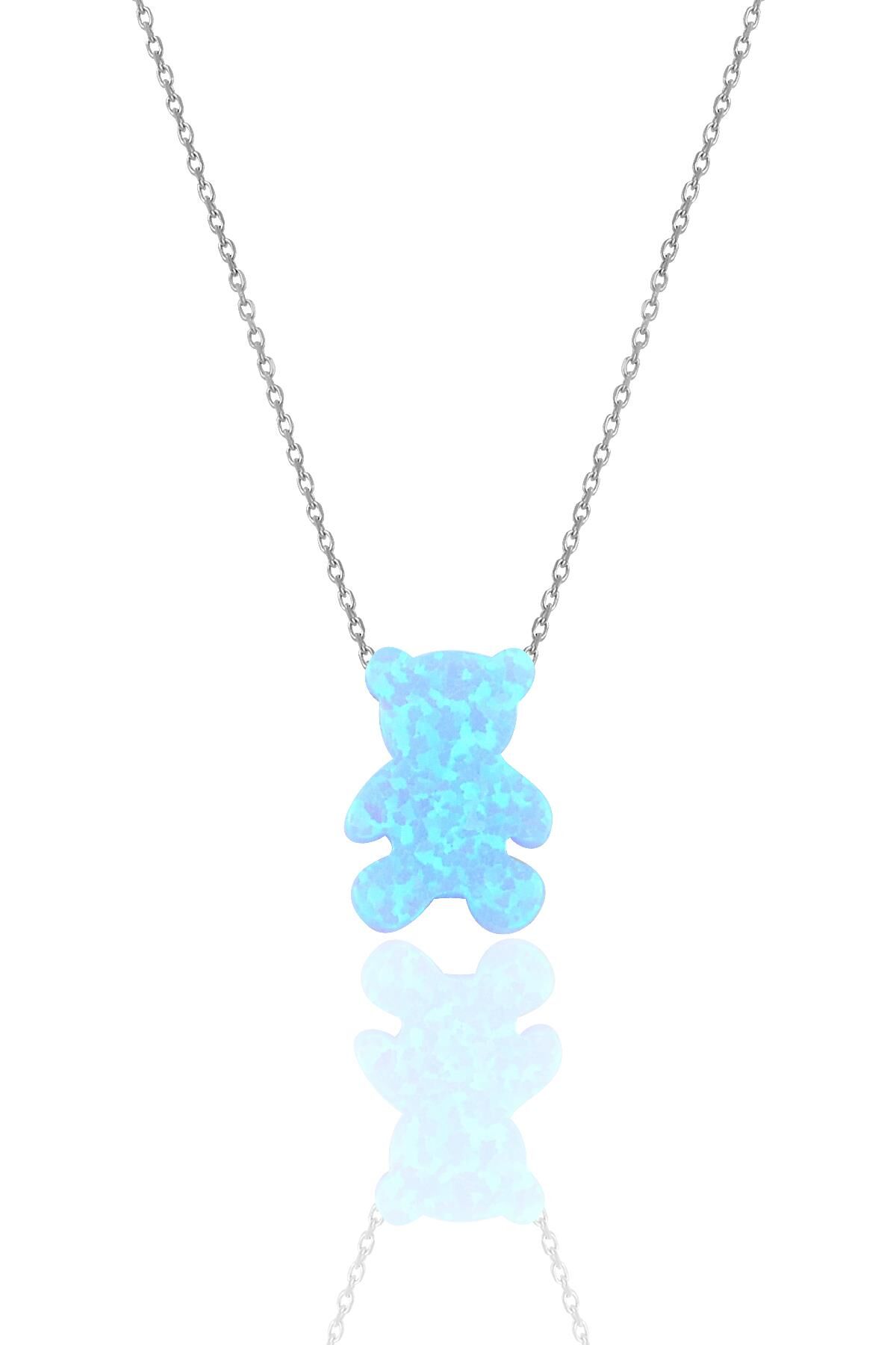 Gümüş  rodyUmlu opal taşlı ayıcık kolye SGTL10230AYI