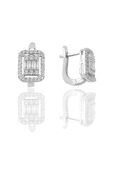 Gümüş rodyumlu zirkon taşlı gümüş baget taşlı klipsli küpe SGTL11800RODAJ