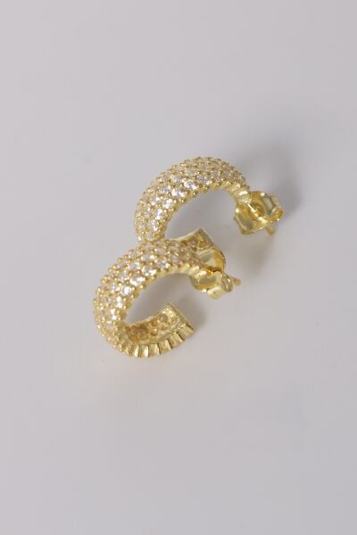 925 ayar gümüş küpe altın yaldızlı zirkon taşlı 3 sıra tamtur halka küpe SGTL13163GOLD