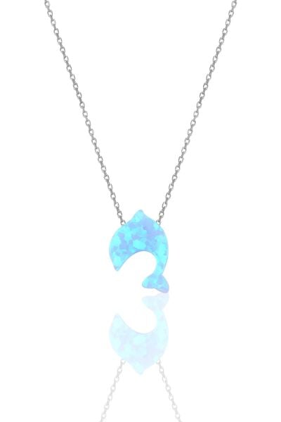 Gümüş rodyumlu opal taşlı yunus kolye SGTL10230BLK