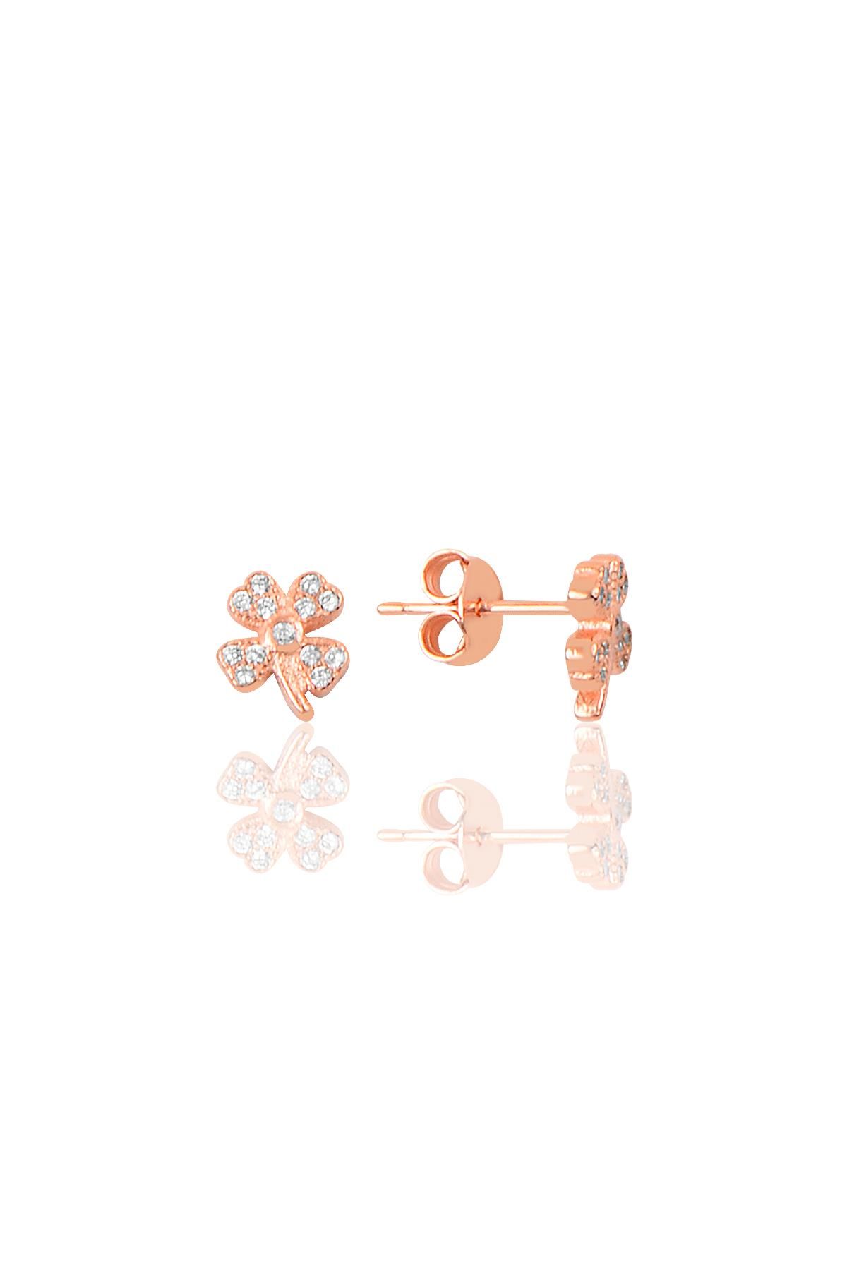 Gümüş rose şansın ışıltısı yonca küpe SGTL12627ROSE