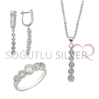 rodyumlu zirkon taşlı üçlü set SGTL2741