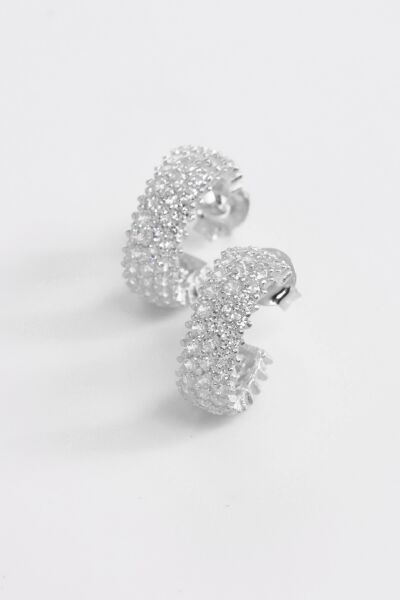 925 ayar gümüş küpe rodyumlu zirkon taşlı 3 sıra tamtur halka küpe SGTL13163RODAJ