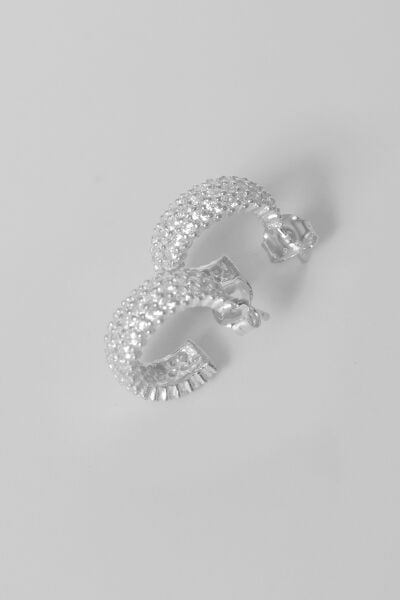 925 ayar gümüş küpe rodyumlu zirkon taşlı 3 sıra tamtur halka küpe SGTL13163RODAJ