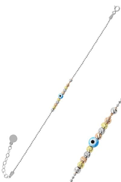 Gümüş altın yaldızlı, rodaj ve rose renkli nazarlı  dorissa dorica bileklik  SGTL11318RODAJ