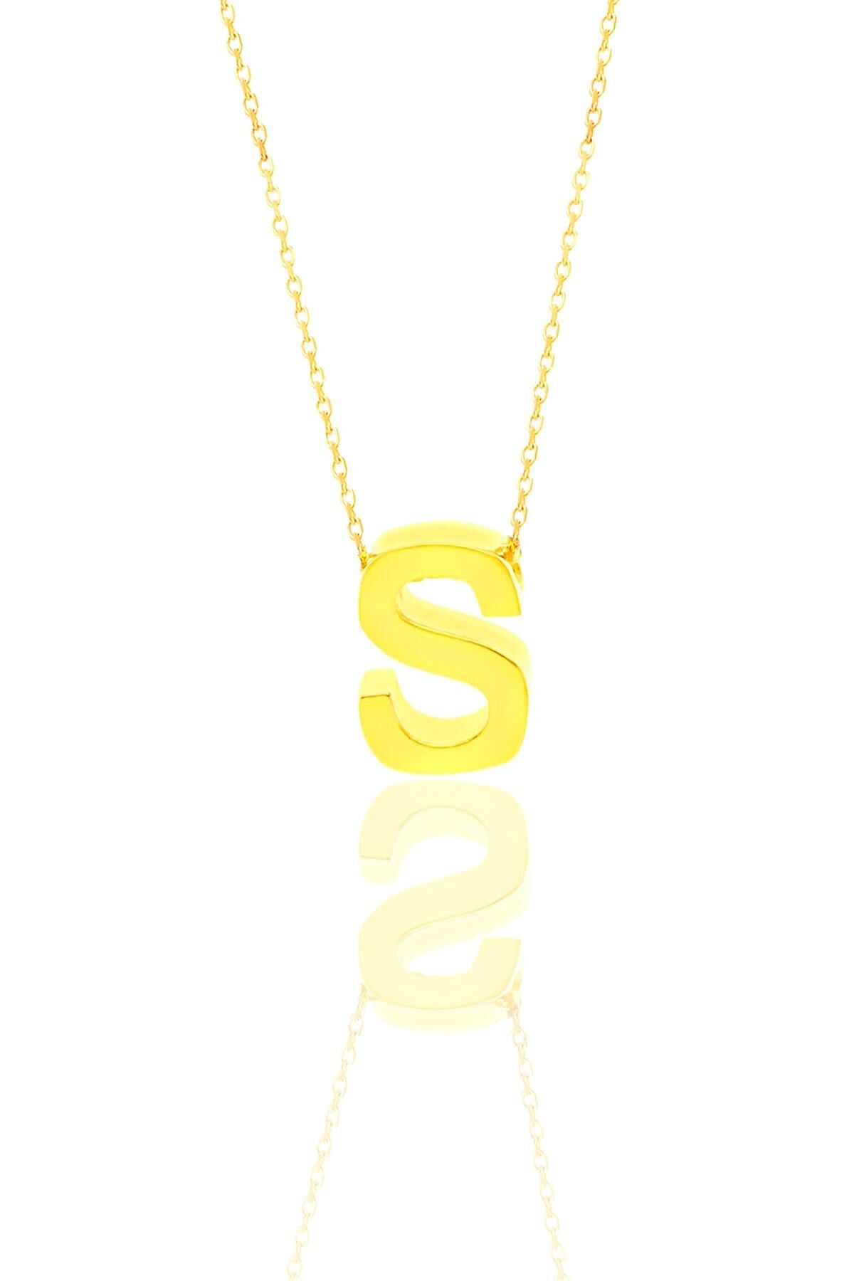 Gümüş altın yaldızlı üç boyutlu minimal S harf kolye SGTL11180-S