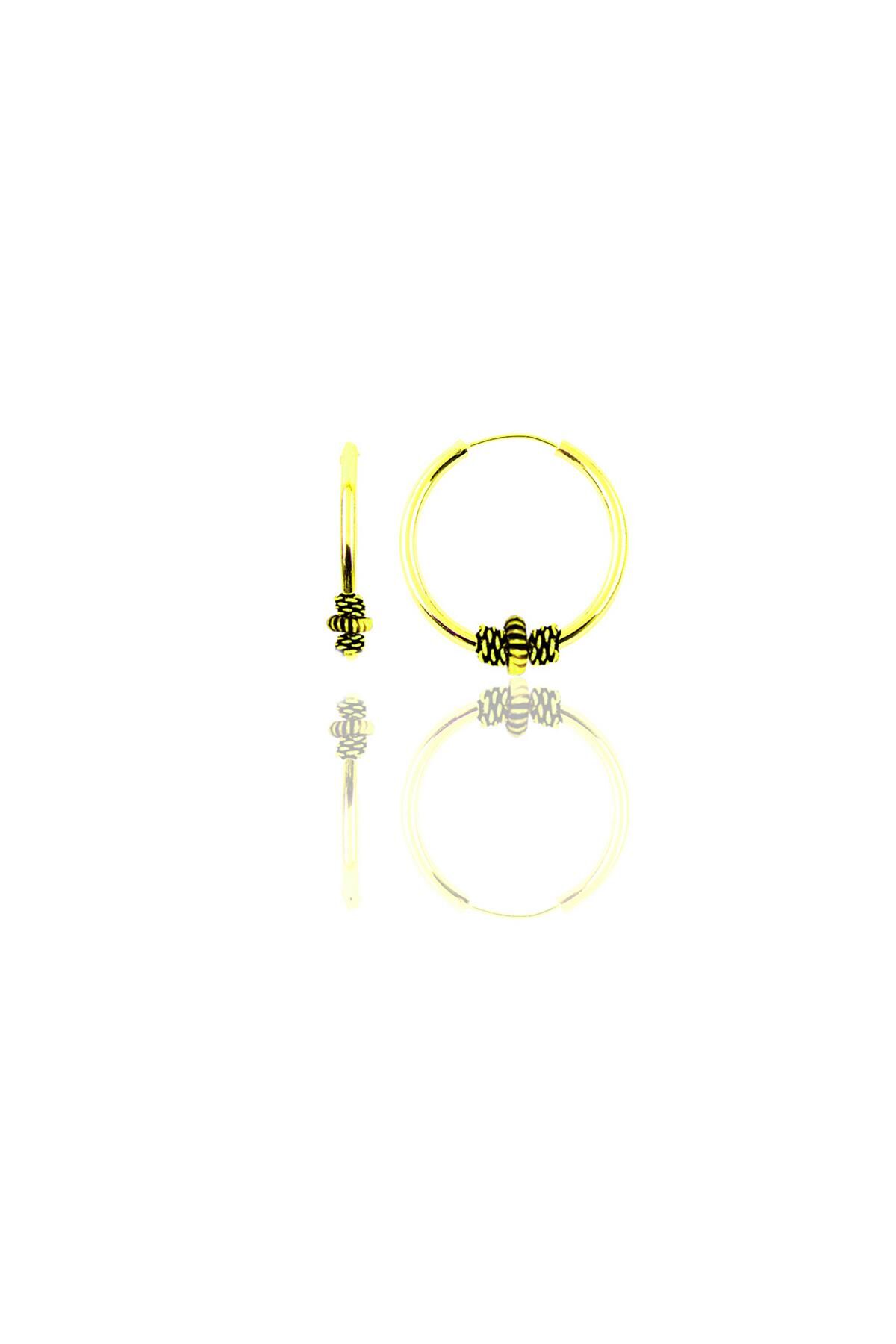 Gümüş altın yaldızlı 17 mm işlemeli halka küpe SGTL11268GOLD