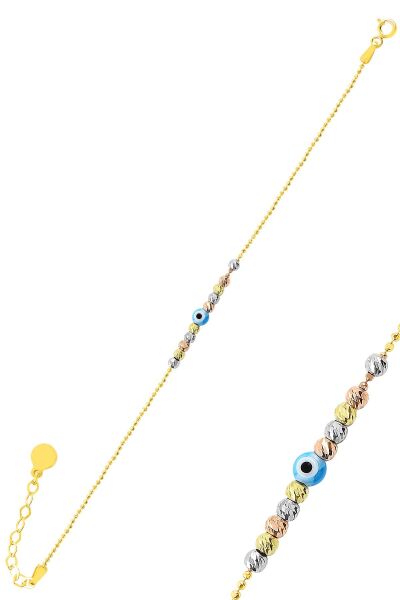 Gümüş altın yaldızlı, rodaj ve rose renkli  nazarlı dorissa dorica bileklik  SGTL11318GOLD