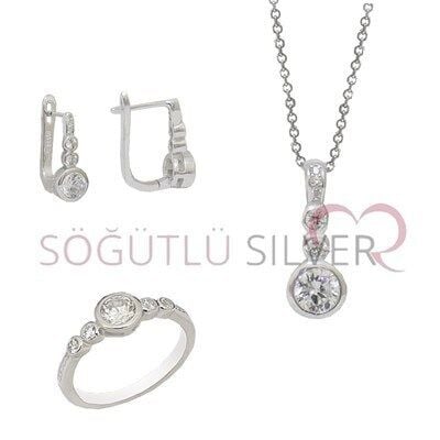 rodyumlu zirkon taşlı üçlü set SGTL2742