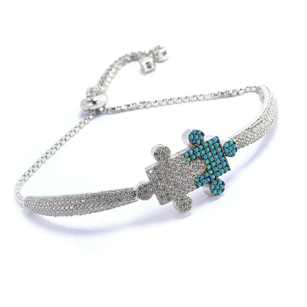 turkuaz ve zirkon taşlı yapboz asansörlü bileklik SGTL4255