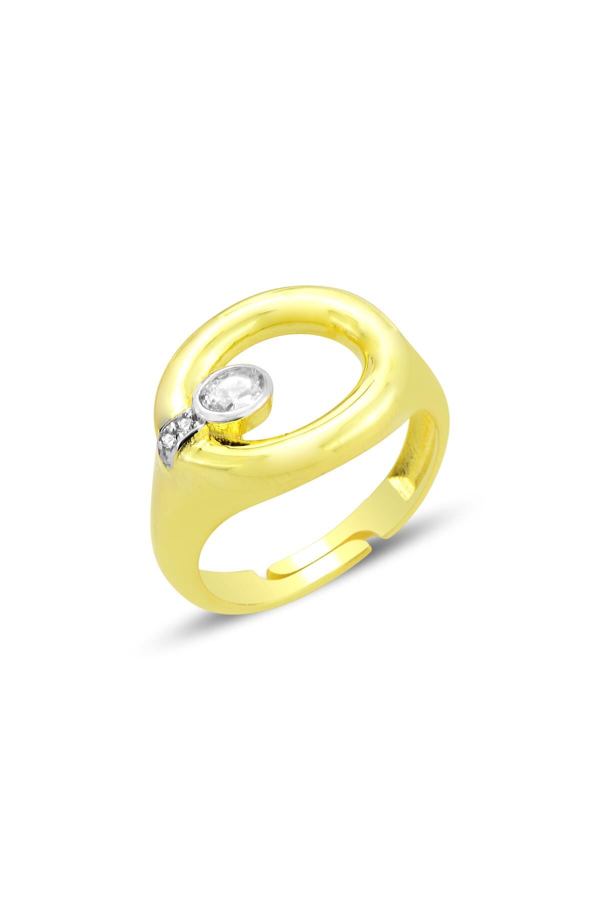 Gümüş altın yaldızlı zirkon taşlı ayarlamalı HALE yüzük SGTL12694GOLD